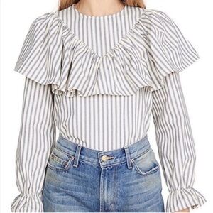 Alexa Chung Striped Long Sleeve Ruffle Top